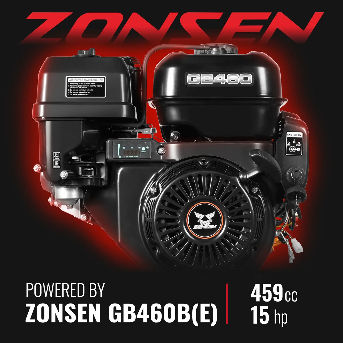 6 inch ZONSEN E-Start 420cc 15hp Gas Powered 4 - Wheel Drum Wood Chipper with Taillight ,  B150