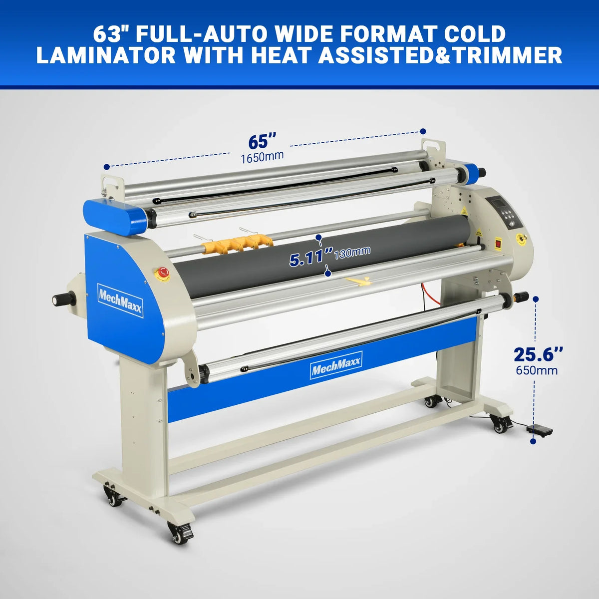 67" Wide Format Full Auto Cold & Heat Assisted Pneumatic Laminator Machine with 4 Trimmers, Max Speed 52.5 ft/min, 63" Max Laminating Width, 1.1" Max Thickness, Infrared Heating, Digital Control (Requires Air Compressor, Not Included)-1700-A3