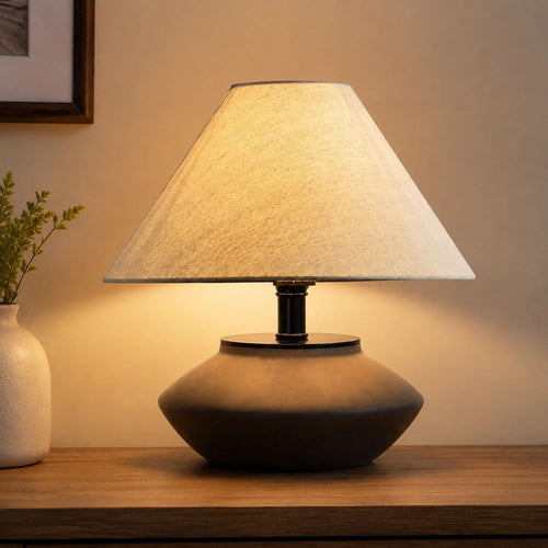 Luminiq Farmhouse Ceramic Table Lamp – Black Base, Linen Shade