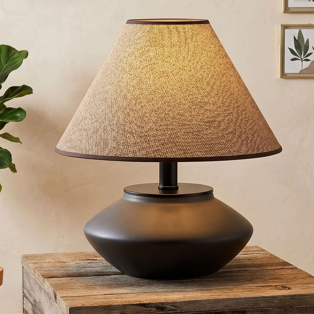 Luminiq Farmhouse Ceramic Table Lamp – Black Base, Linen Shade