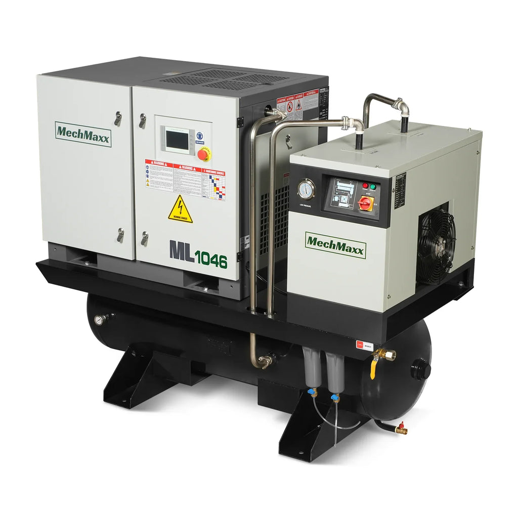 10HP Combined Rotary Screw Air Compressor with Dryer & 66-Gal ASME Tank | 32 CFM,  116 PSI,  460V 3-Phase - Industrial Grade