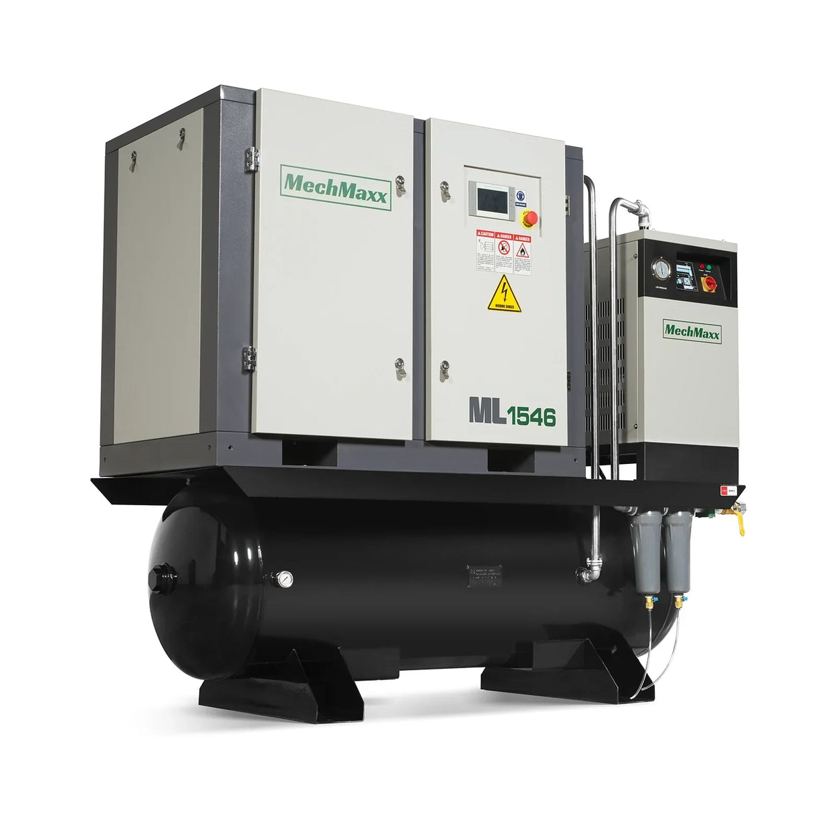 15HP Combined Rotary Screw Air Compressor with Dryer & 105-Gal ASME Tank | 45 CFM,  116 PSI,  460V 3-Phase - Industrial Grade