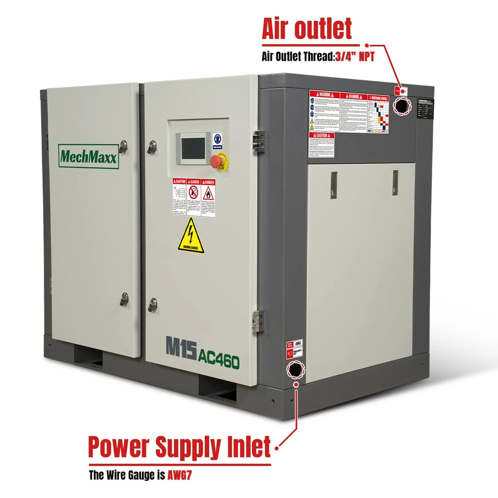 15HP Rotary Screw Air Compressor - 45 CFM,  116 PSI,  460V 3-Phase | Industrial-Grade