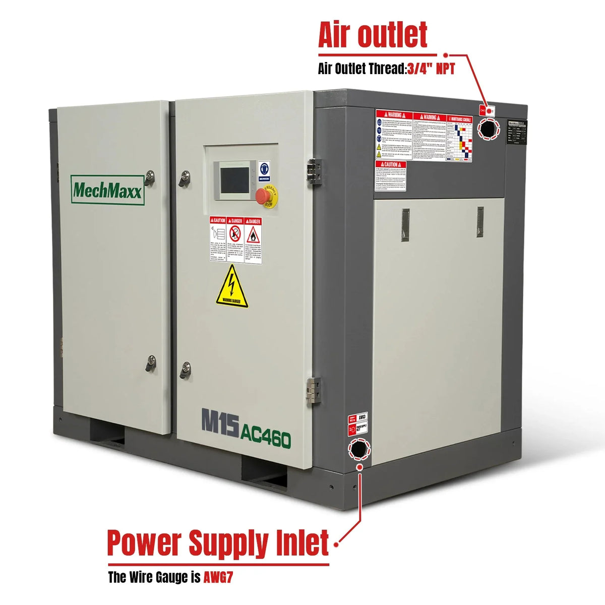 15HP Rotary Screw Air Compressor - 45 CFM,  116 PSI,  460V 3-Phase | Industrial-Grade