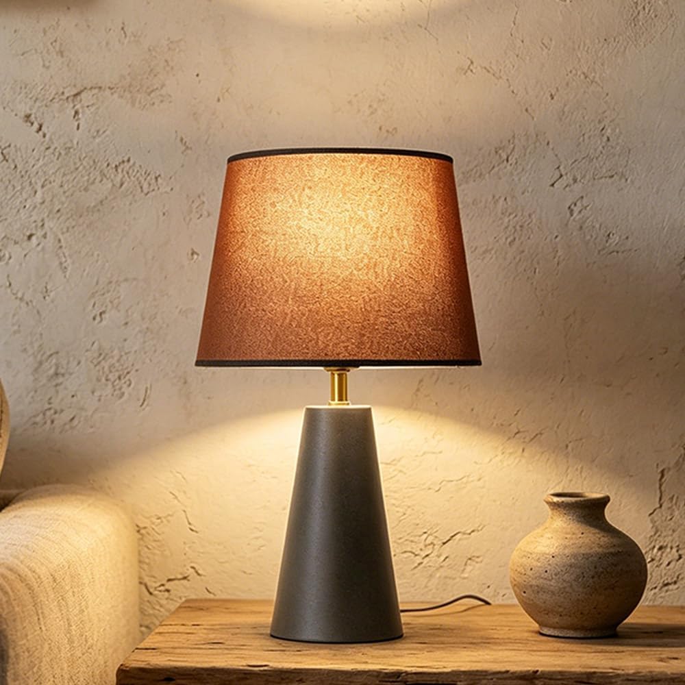 Luminiq Modern Bedside Table Lamp – Linen Shade, Black Metal Base