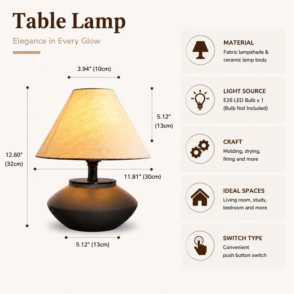Luminiq Farmhouse Ceramic Table Lamp – Black Base, Linen Shade