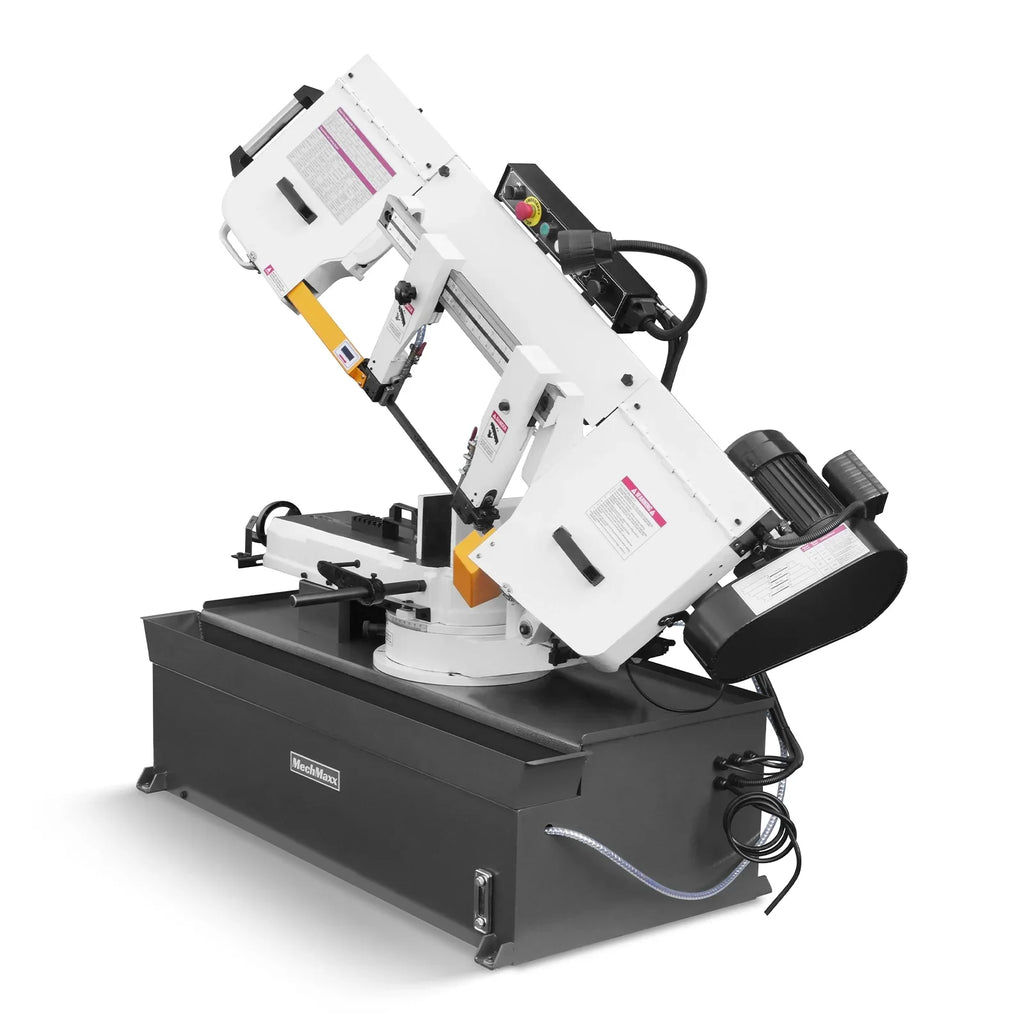 MechMaxx Metal Cutting Band Saw 10 Inch Horizontal Bandsaw 2HP 220V 60Hz 1PH 0‑45° Mitering Hydraulic Down Feed Built‑in Coolant System for Steel Aluminum Alloy Metal Fabrication BS-1018R
