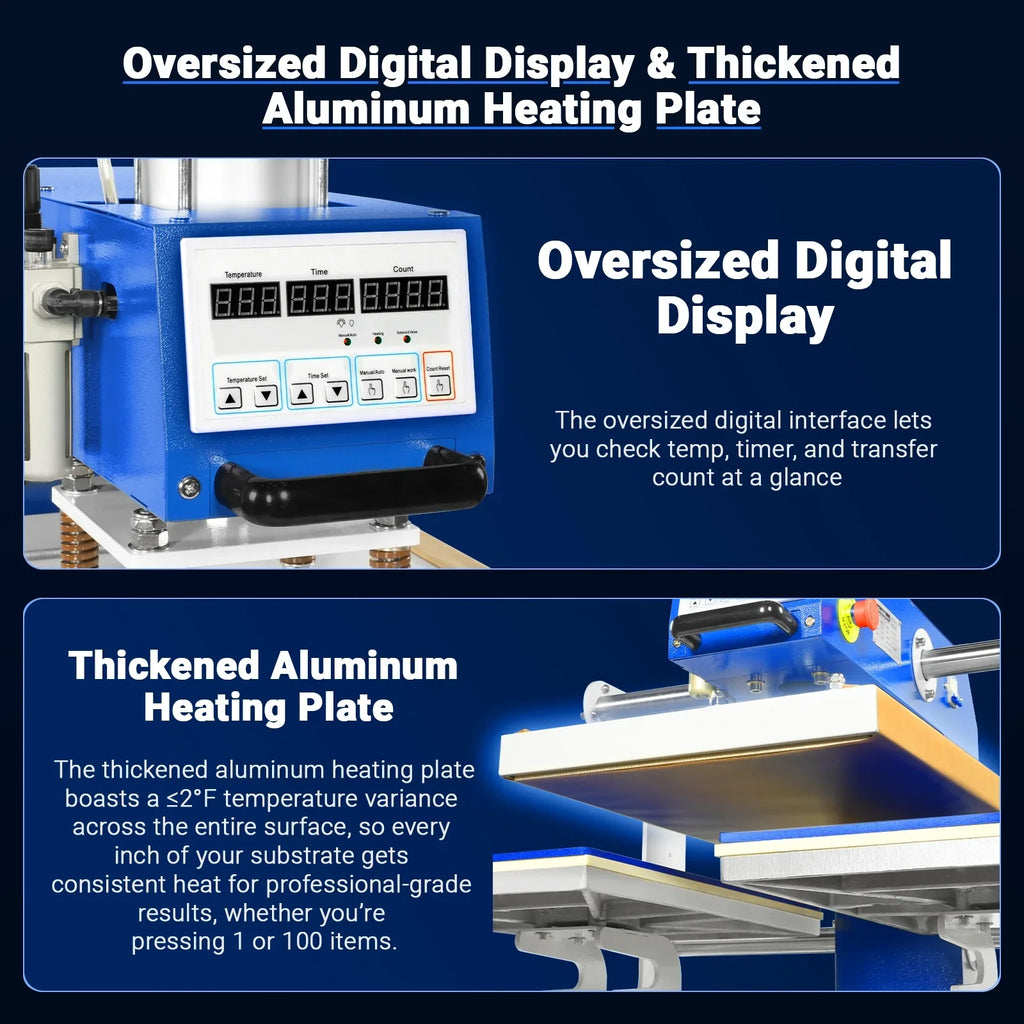 16x24 Inch Commercial Pneumatic Dual Platen Heat Press - Auto Lift Digital Sublimation Transfer Machine with AIRTAC Pneumatic Parts & Adjustable Pressure (110V 2.2HP)
