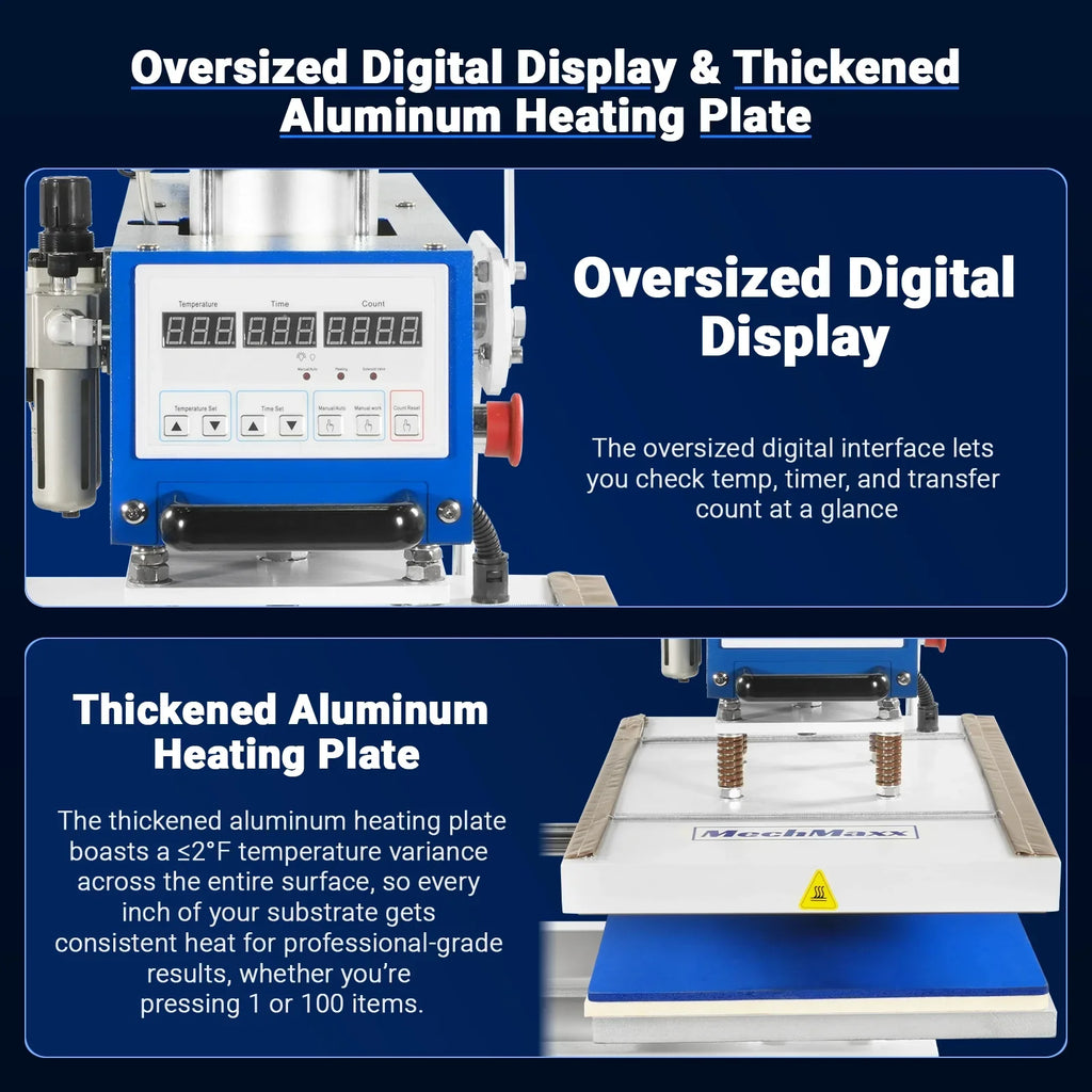 16x24 Inch Commercial Pneumatic Dual Platen Heat Press - Infrared Positioning Auto Lift Sublimation Transfer Machine Digital LCD Control (110V 2.2HP)