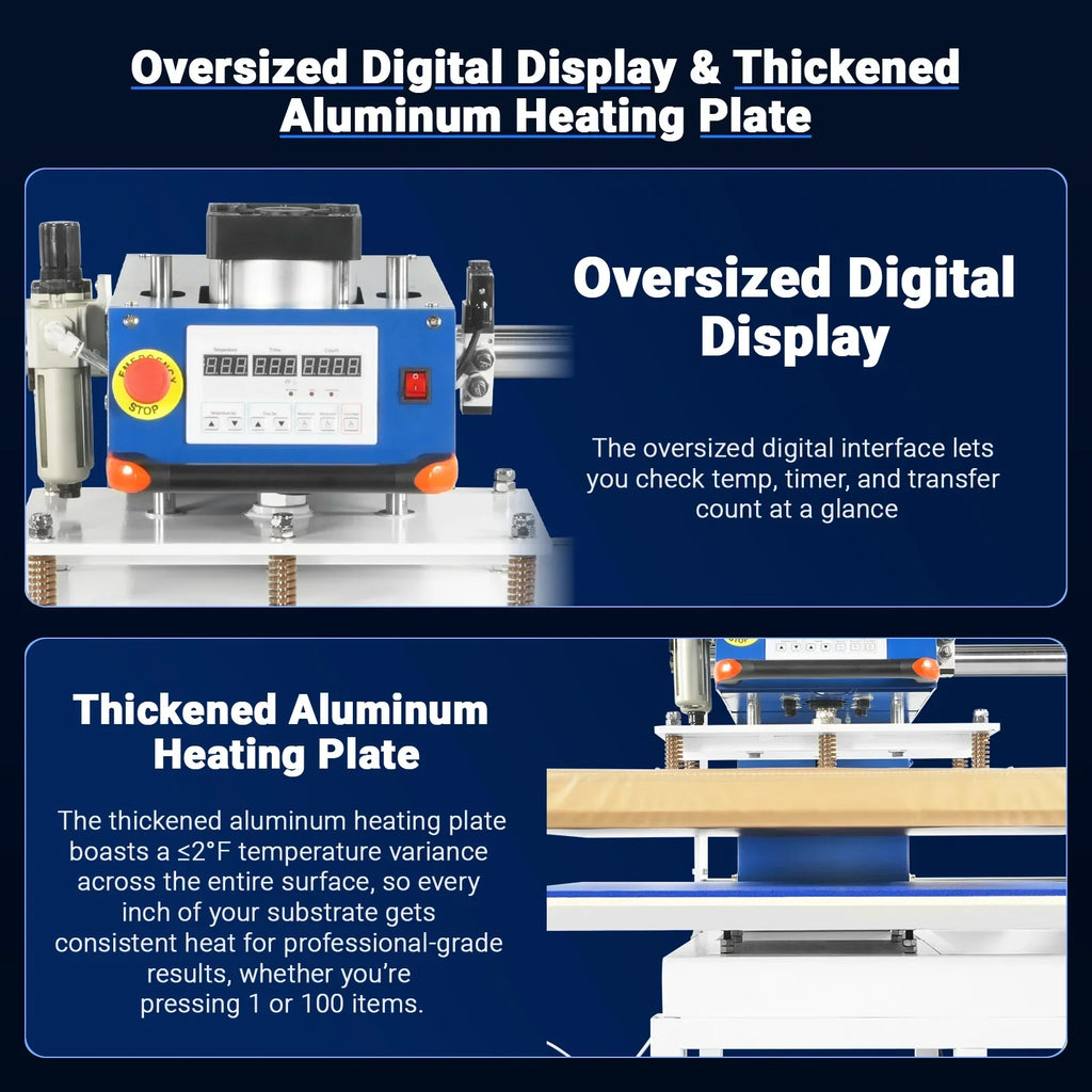 24x32 Inch (60x80cm) Industrial Pneumatic Dual Platen Heat Press - Auto Lift Digital Sublimation Transfer Machine (220V 8HP)