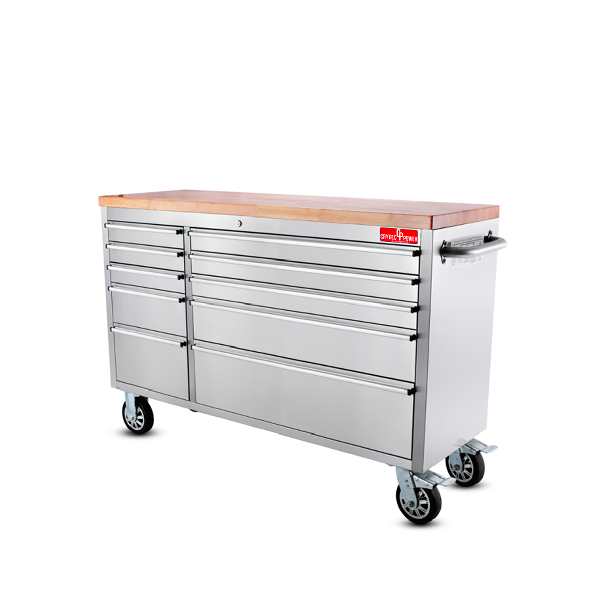 Crytec | 55" Tool Cabinet | Stainless Steel | 10 Drawers | Wooden Top