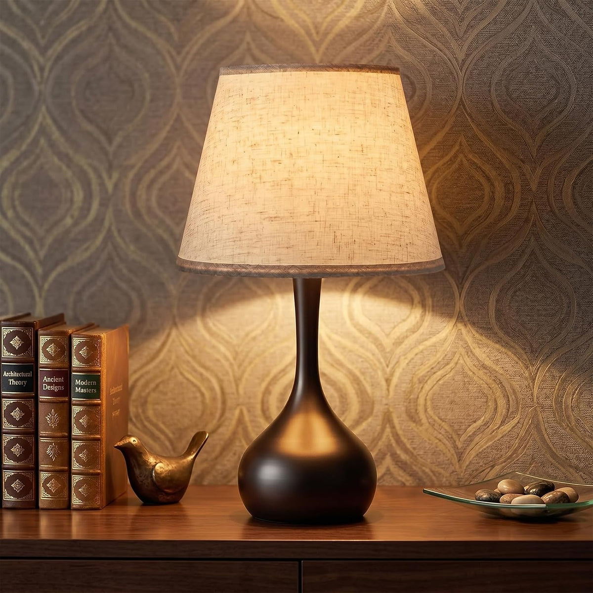 Luminiq Touch Bedside Table Lamp – 3-Way Dimmable with Fabric Shade