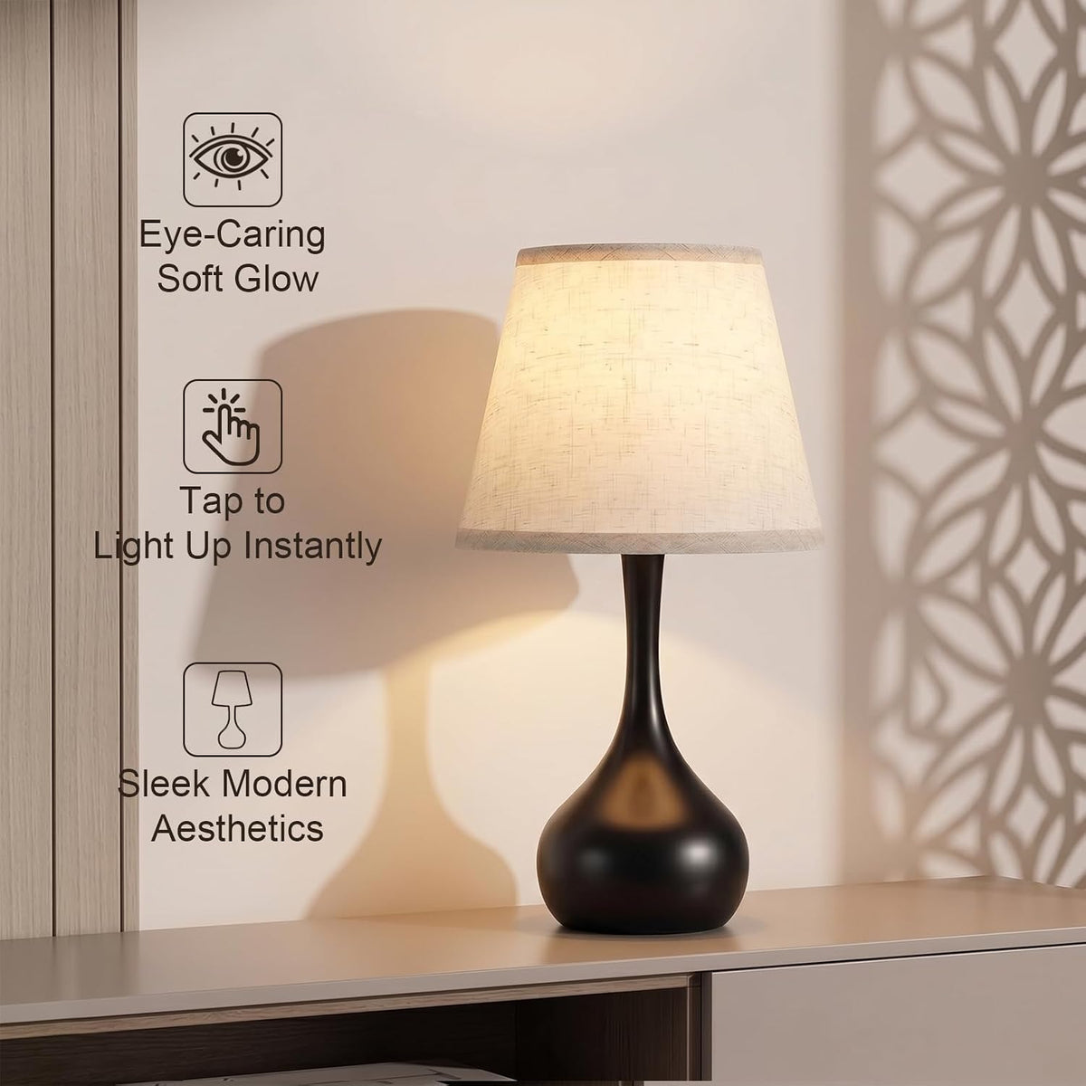 Luminiq Touch Bedside Table Lamp – 3-Way Dimmable with Fabric Shade