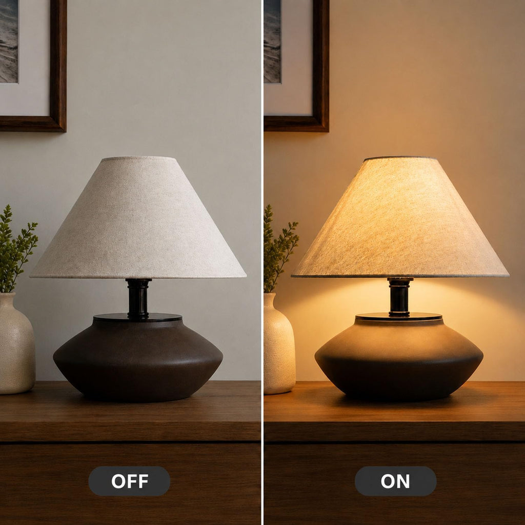 Luminiq Farmhouse Ceramic Table Lamp – Black Base, Linen Shade