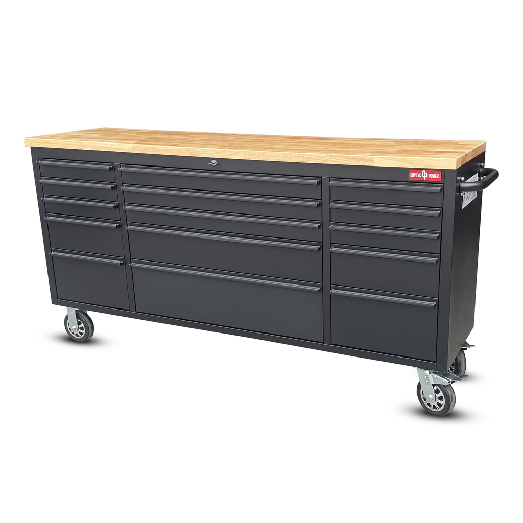 *COLLECTION ONLY* 72" Tool Cabinet | Wooden Top | Black | Stainless Steel | 15 Drawers |