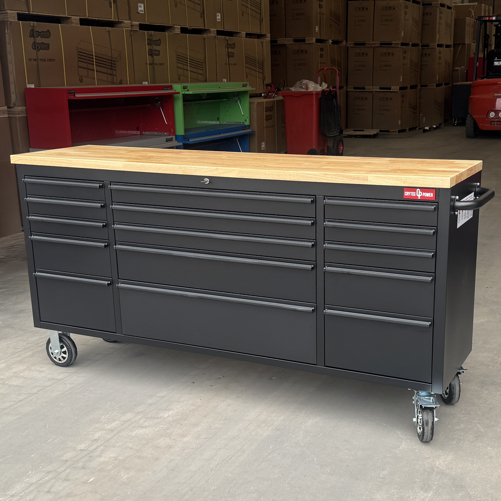 *COLLECTION ONLY* 72" Tool Cabinet | Wooden Top | Black | Stainless Steel | 15 Drawers |