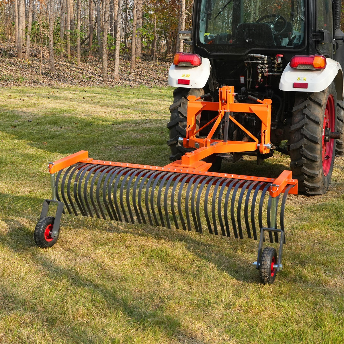 72" Landscape Rake with Bolt-On Wheels & 36 Tines 3 Point Hitch Tractor Attachment, LR72W