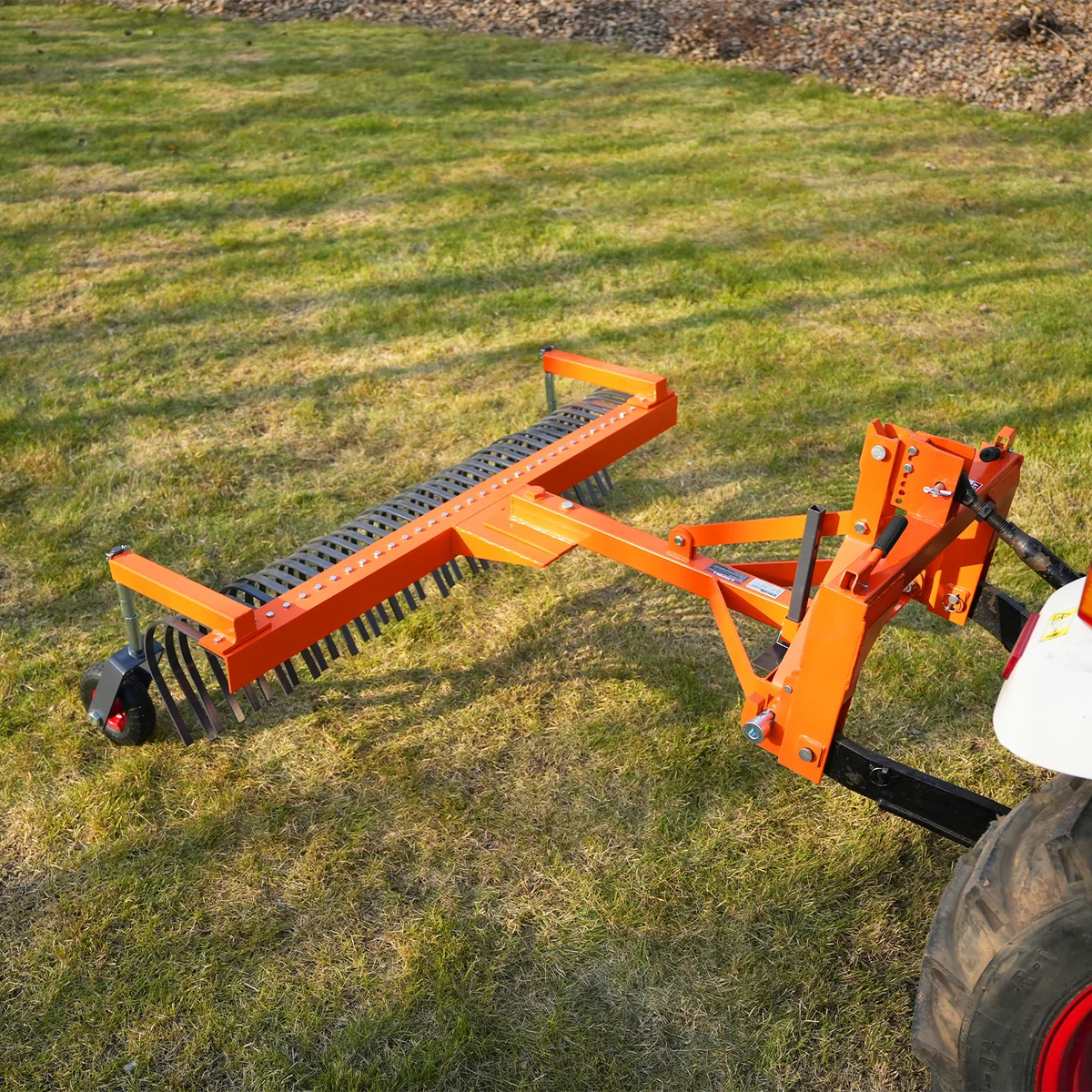 72" Landscape Rake with Bolt-On Wheels & 36 Tines 3 Point Hitch Tractor Attachment, LR72W