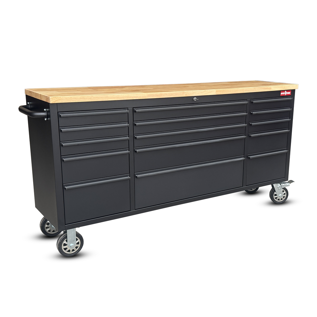 *COLLECTION ONLY* 72" Tool Cabinet | Wooden Top | Black | Stainless Steel | 15 Drawers |