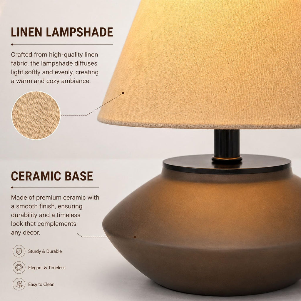 Luminiq Farmhouse Ceramic Table Lamp – Black Base, Linen Shade