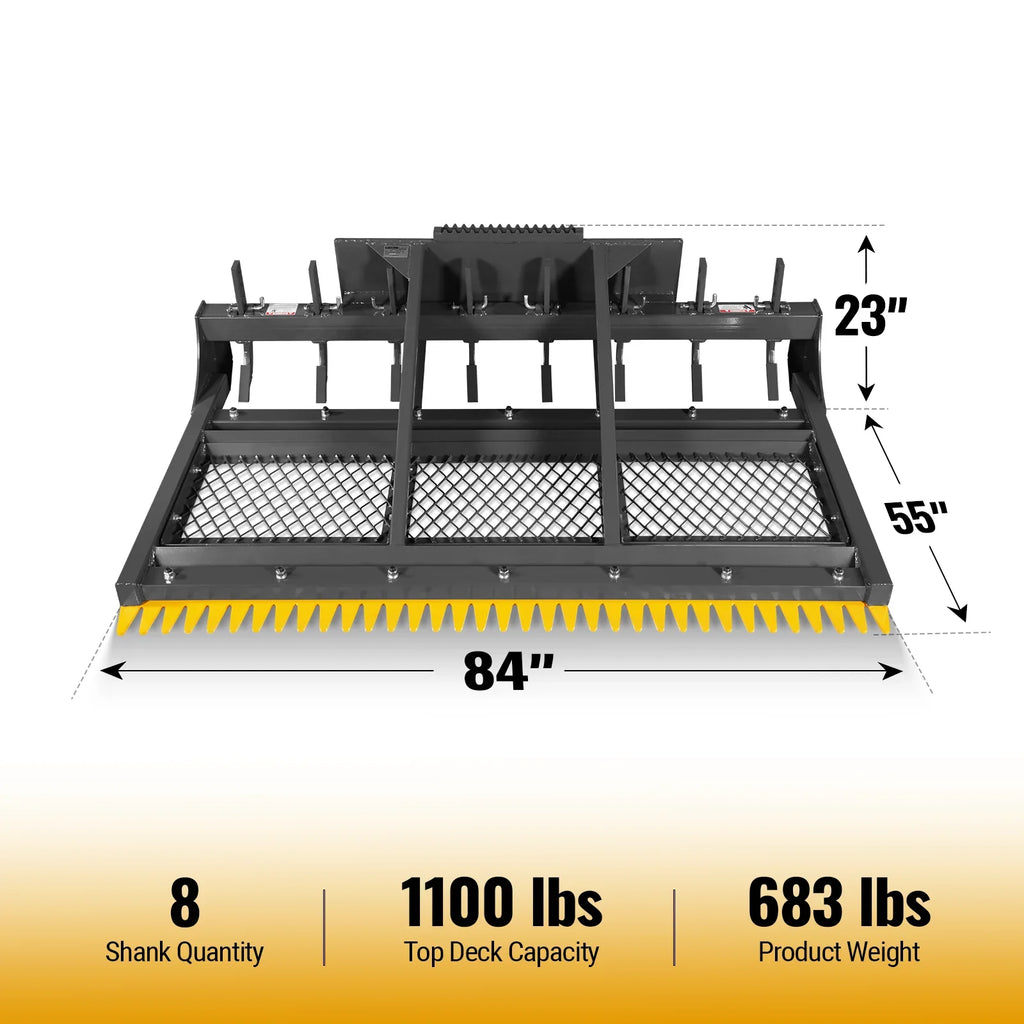 84" Skid Steer Land Plane with 8 Adjustable Scarifier Shanks, Removable Sift Screen and Bolt-On Cutting Blades, SSLP84