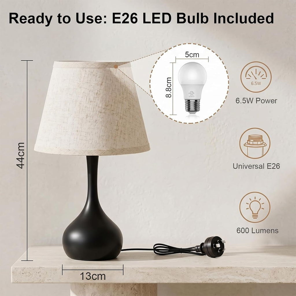 Luminiq Touch Bedside Table Lamp – 3-Way Dimmable with Fabric Shade