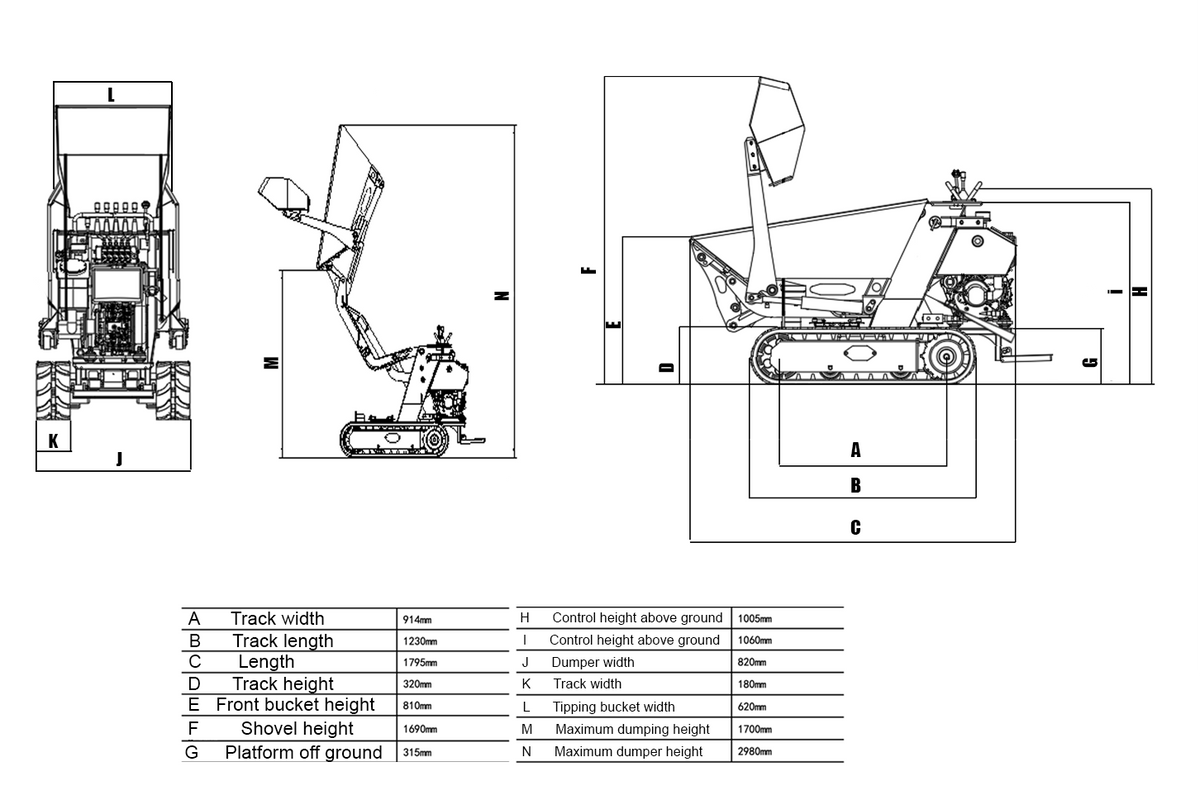 Crytec | 800KG | High Tip Tracked Dumper | 15hp | Kubota Engine | CRD80H-K PRO