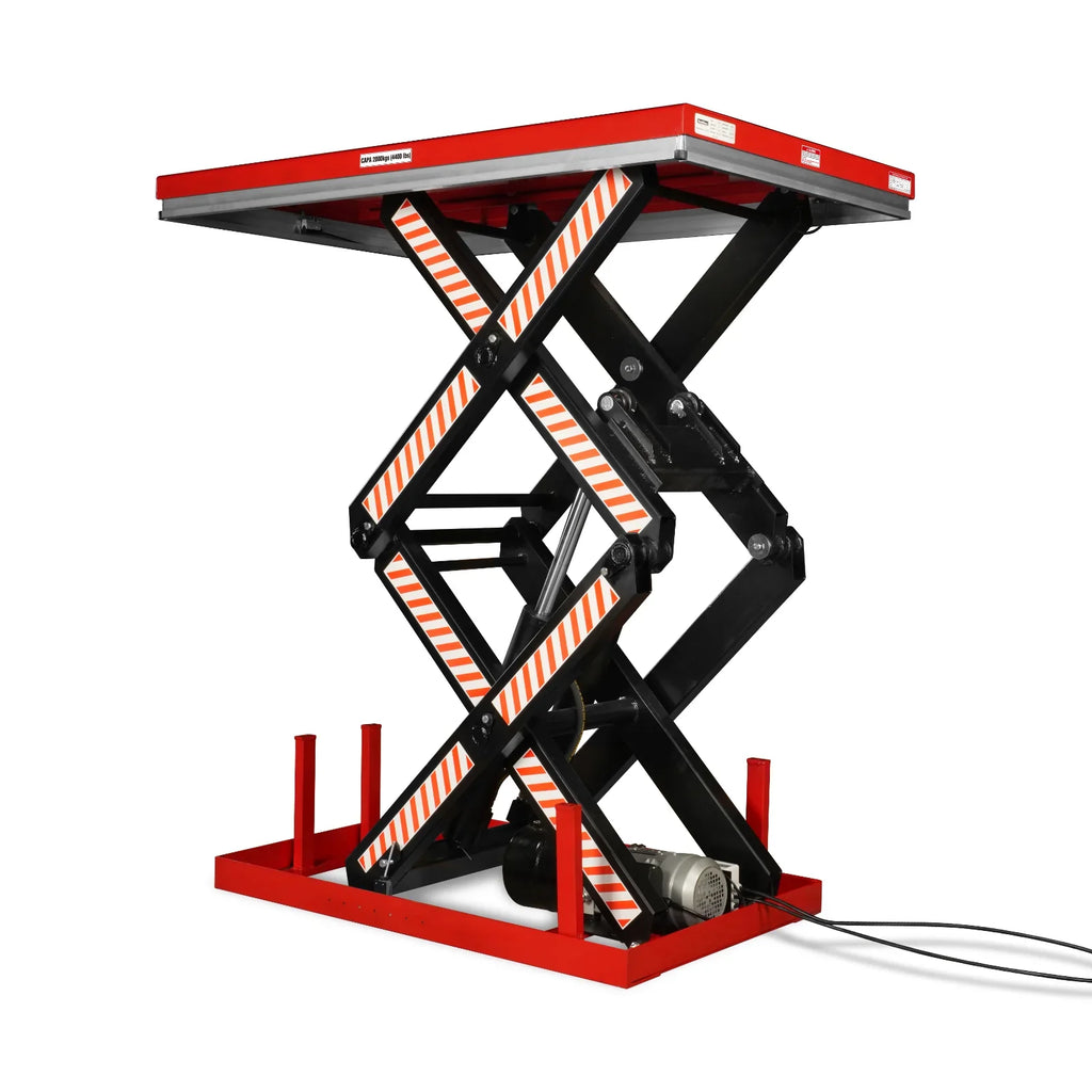4400 lb Capacity Stationary Electric Hydraulic Double Scissor Lift Table - 63" x 39.4" Platform,  70.1" Lift Height,  UL Certified Motor,  ELTD44L