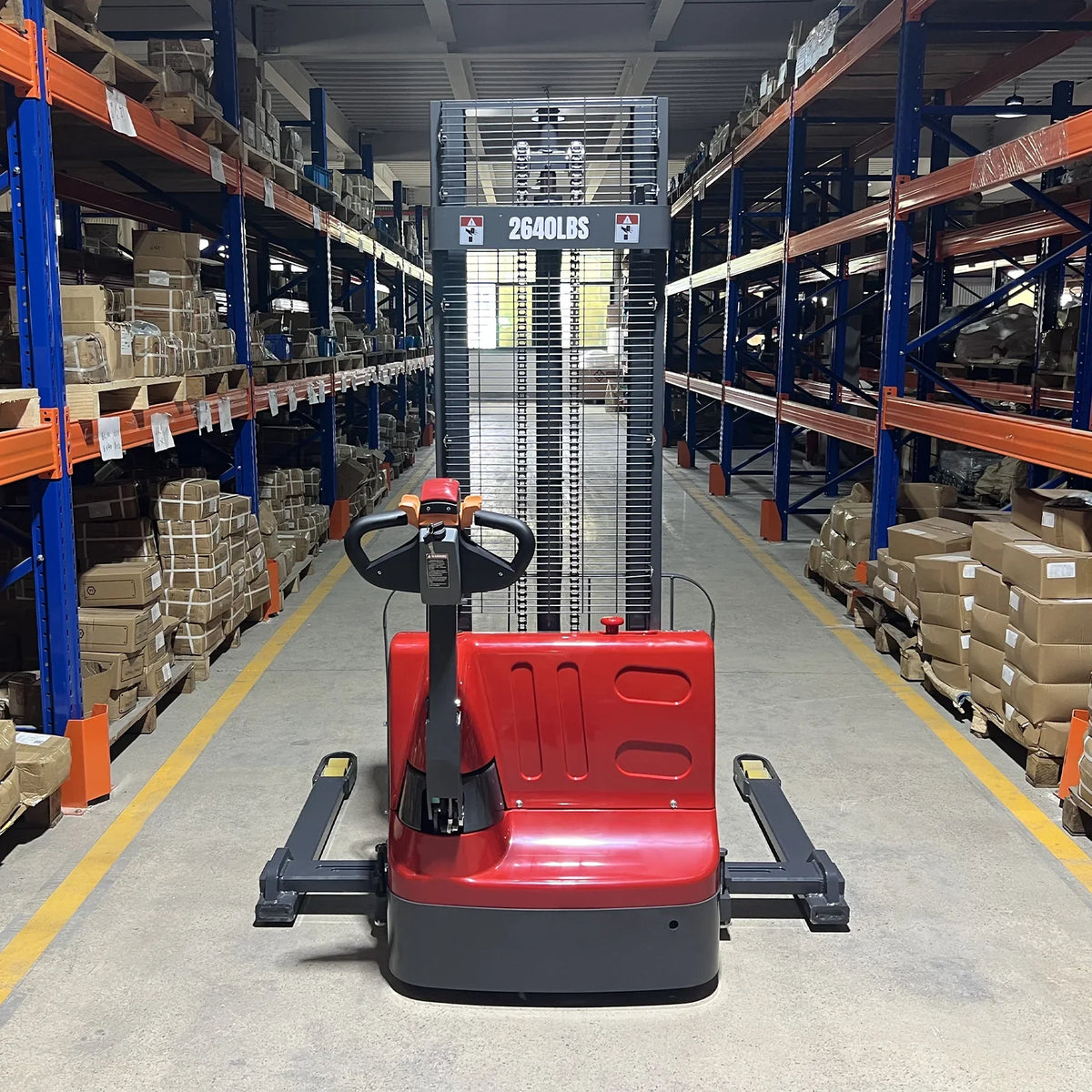 2640lbs Lithium-ion Electric Straddle Stacker,  98" Lift,  Adjustable Legs & Forks,  F26-98S