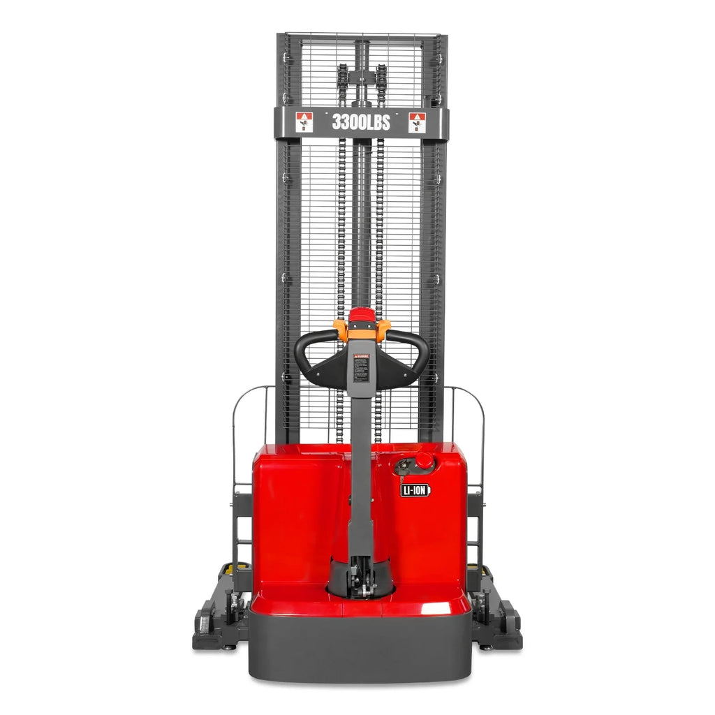 3300lbs Lithium-ion Electric Straddle Stacker,  118" Lift,  Adjustable Legs & Forks,  F33-118S