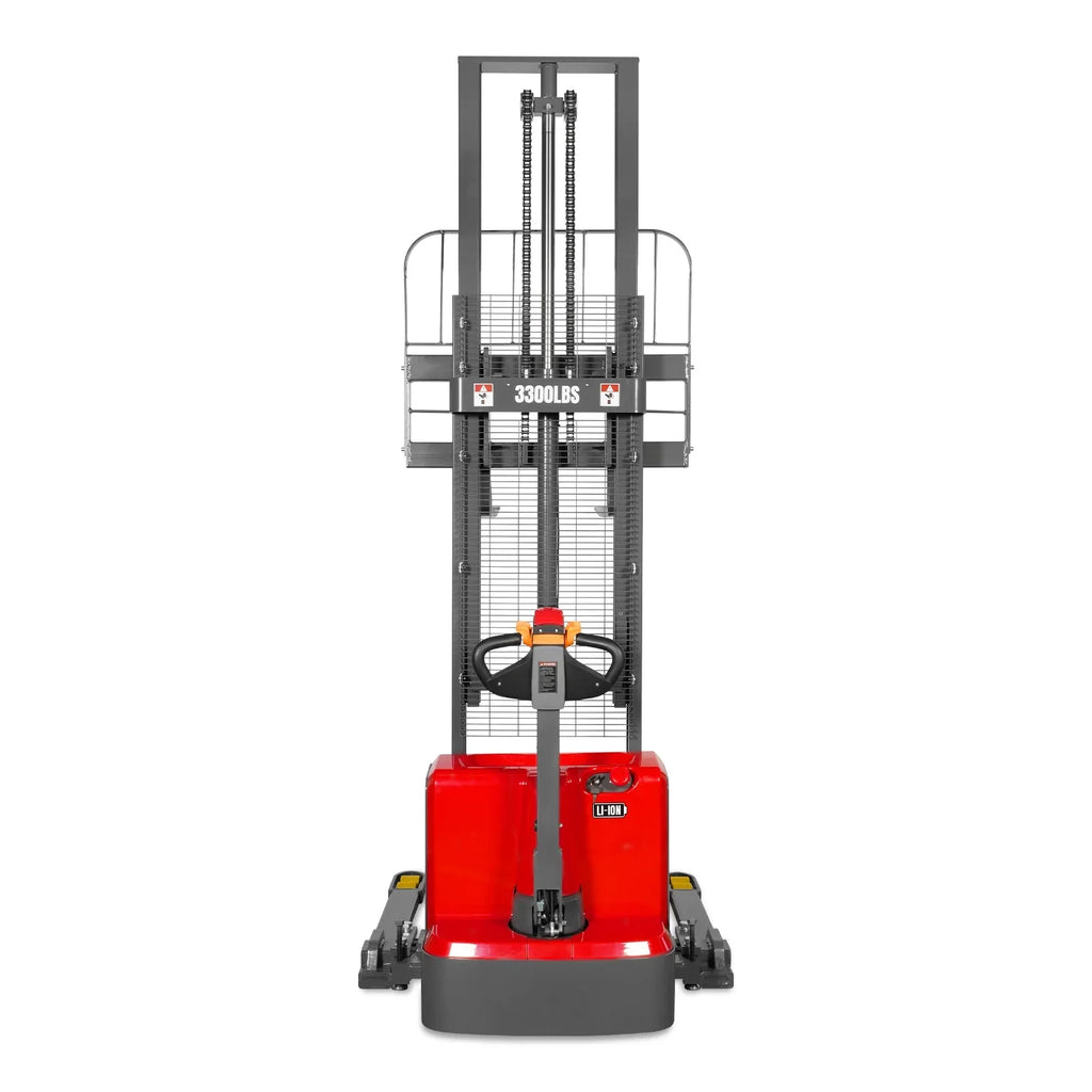 3300lbs Lithium-ion Electric Straddle Stacker,  118" Lift,  Adjustable Legs & Forks,  F33-118S