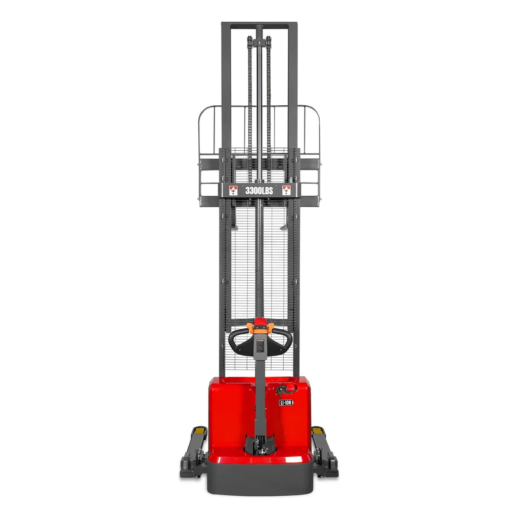 3300lbs Lithium-ion Electric Straddle Stacker,  138" Lift,  Adjustable Legs & Forks,  F33-138S