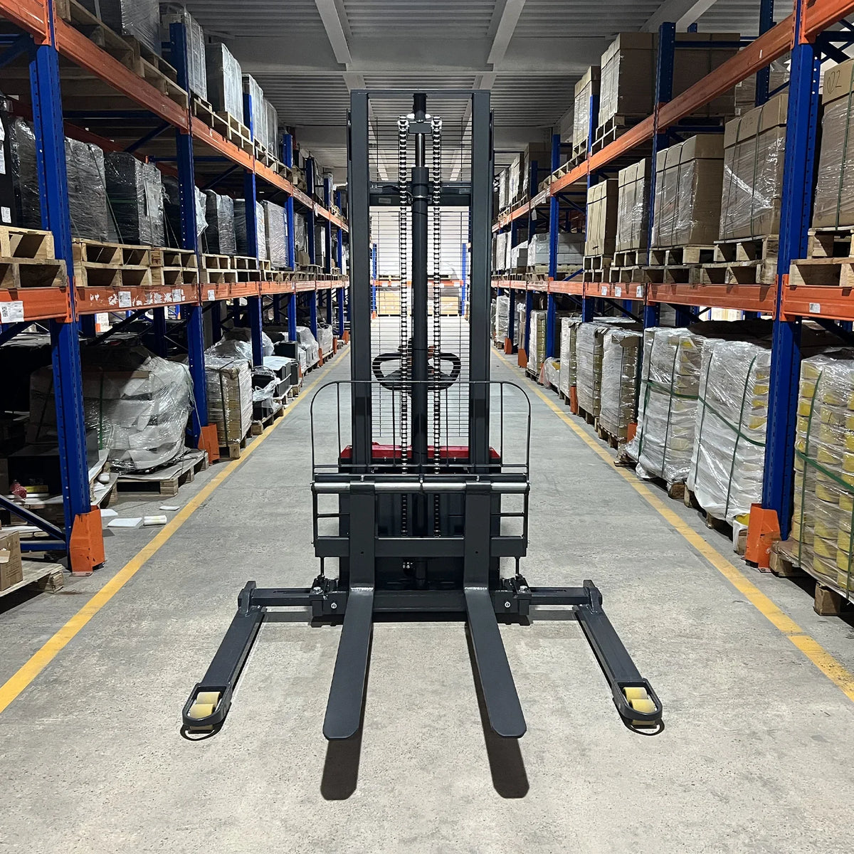 3300lbs Electric Straddle Stacker,  118" Lift,  Adjustable Legs & Forks,  F33-118SLA