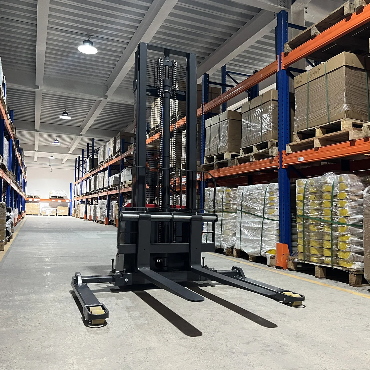 3300lbs Electric Straddle Stacker,  98" Lift,  Adjustable Legs & Forks,  F33-98SLA