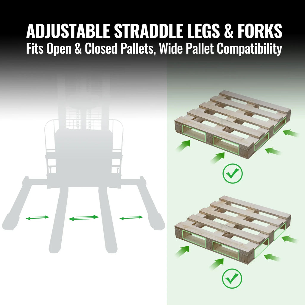 3300lbs Lithium-ion Electric Straddle Stacker,  118" Lift,  Adjustable Legs & Forks,  F33-118S