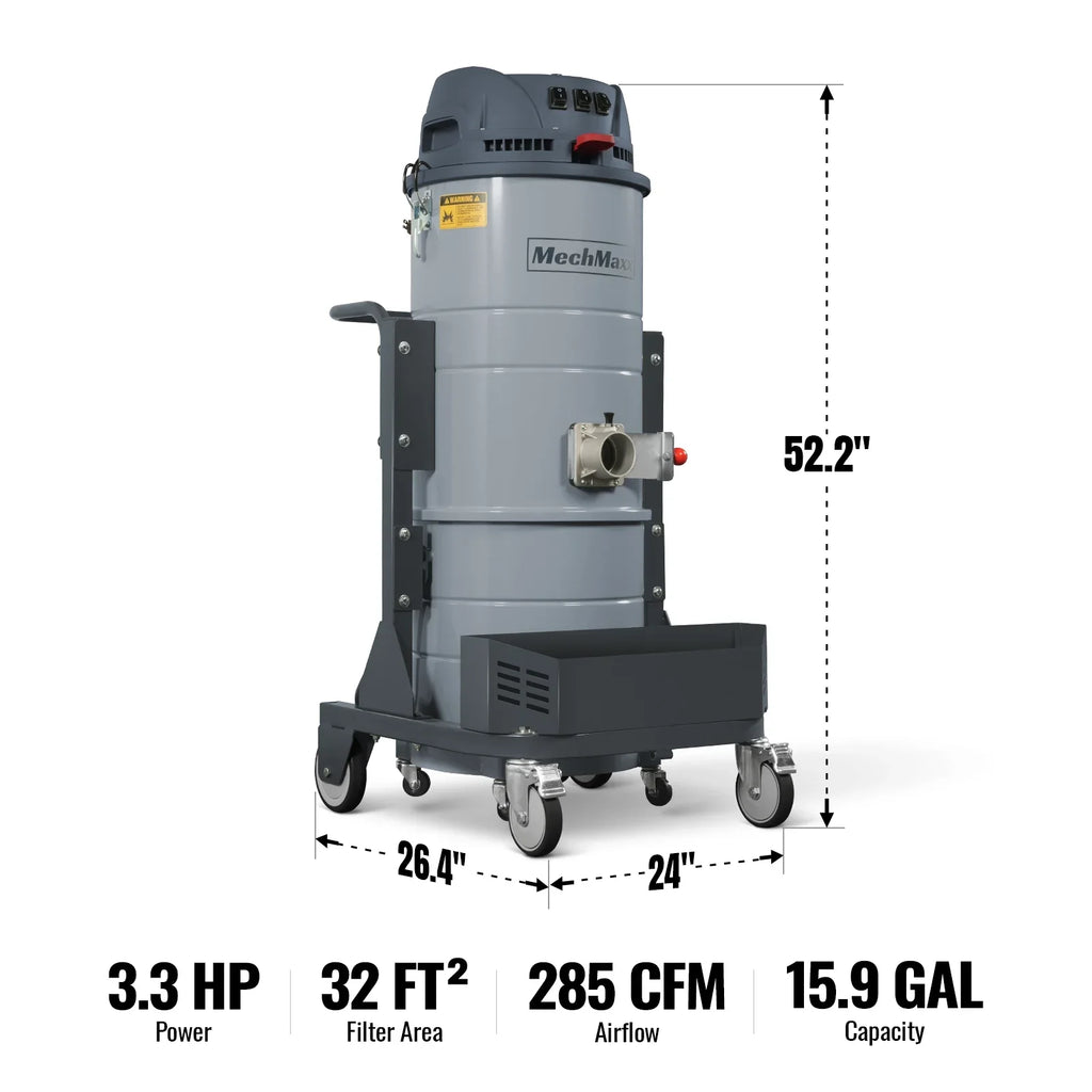 Industrial Wet/Dry Vacuum Cleaner with HEPA Filter Three Motor 3.3 HP 285 CFM 16 Gallon - 110V 1 Phase,  IVA3M