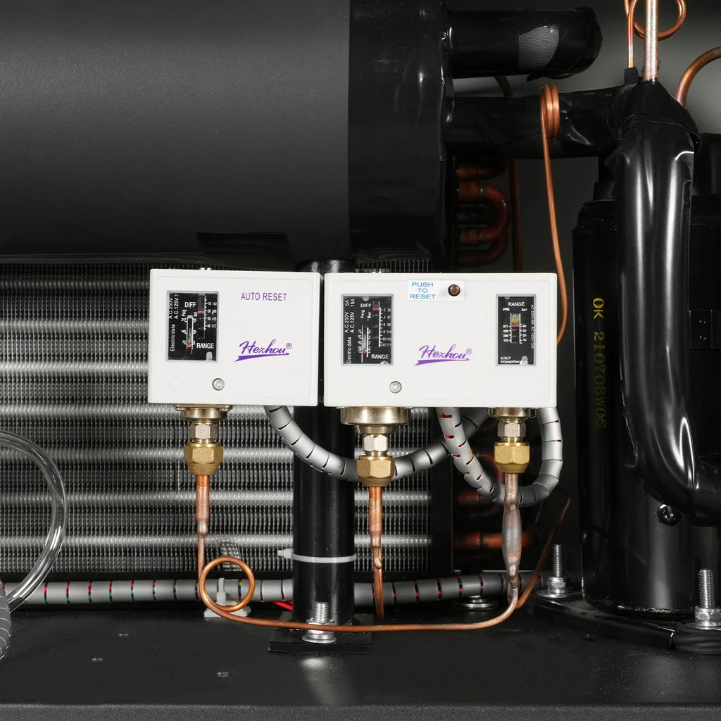 High Inlet Refrigerated Air Dryer 50 CFM, Max 176°F Inlet Temperature Compressed Air Dryer, 120V 0.6KW, 35.6°F Dew Point, Max 145 PSI, Dual Electronic & Manual Drain, Intelligent Control