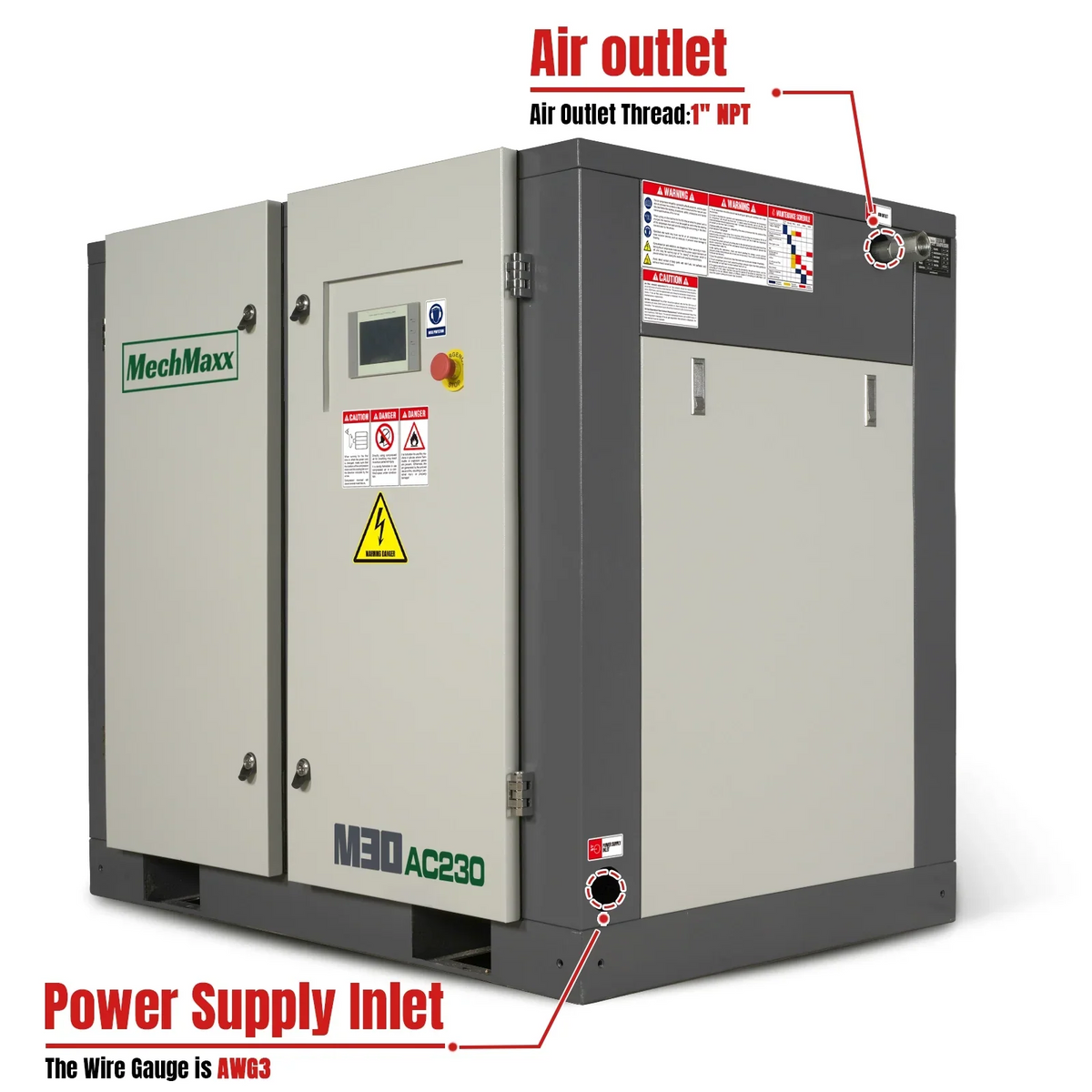 30HP Rotary Screw Air Compressor - 106 CFM,  116 PSI,  230V 3-Phase | Industrial-Grade