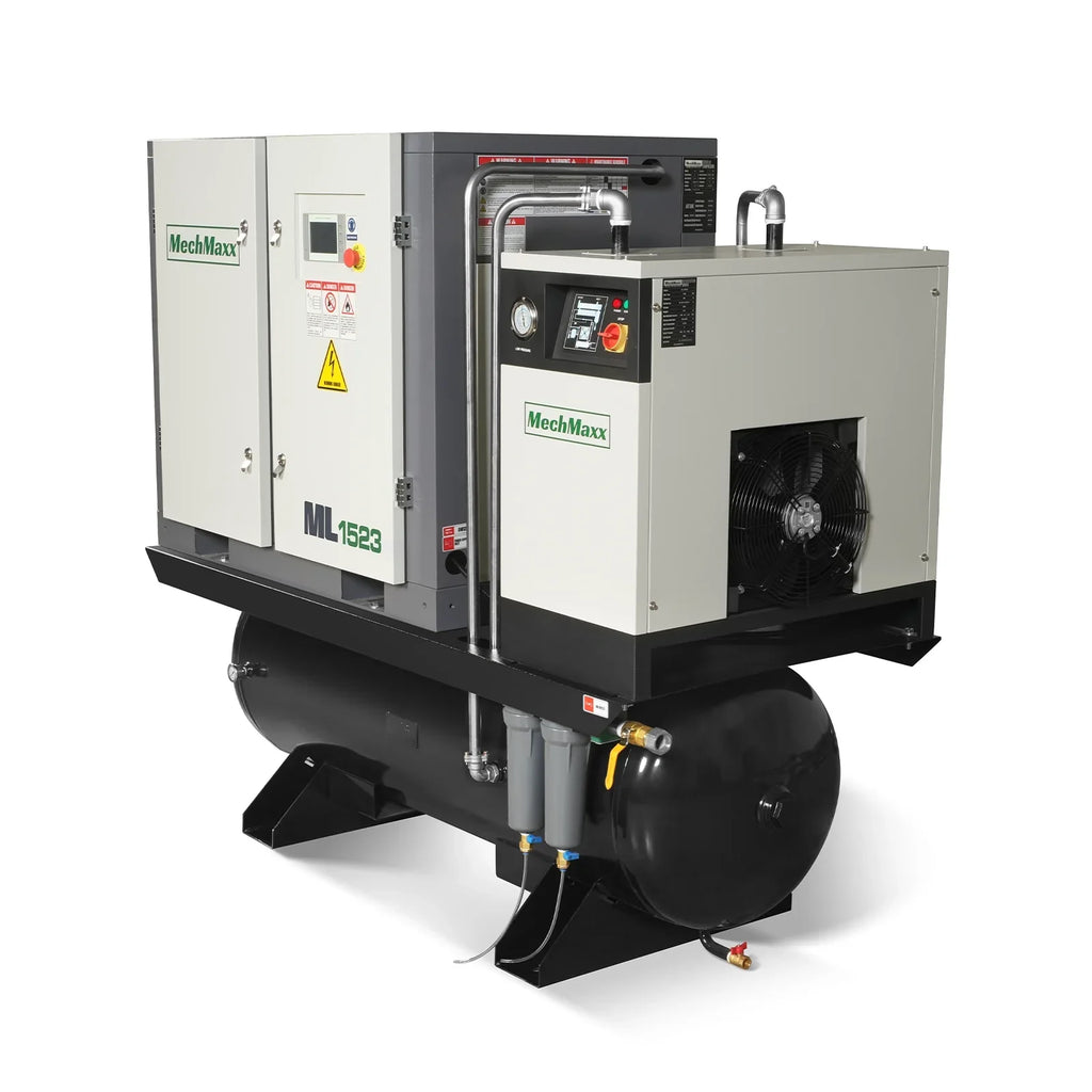 15HP Combined Rotary Screw Air Compressor with Dryer & 105-Gal ASME Tank | 45 CFM,  116 PSI,  230V 3-Phase - Industrial Grade