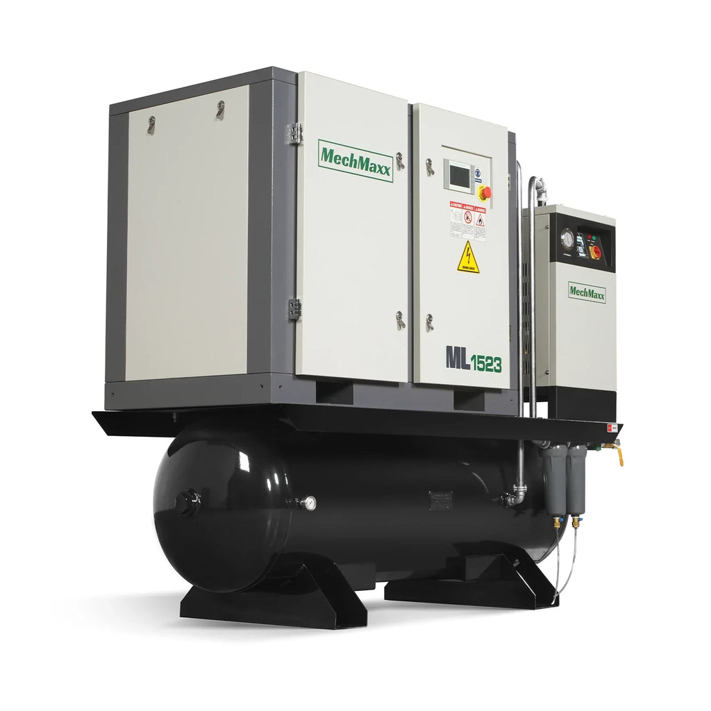 15HP Combined Rotary Screw Air Compressor with Dryer & 105-Gal ASME Tank | 45 CFM,  116 PSI,  230V 3-Phase - Industrial Grade