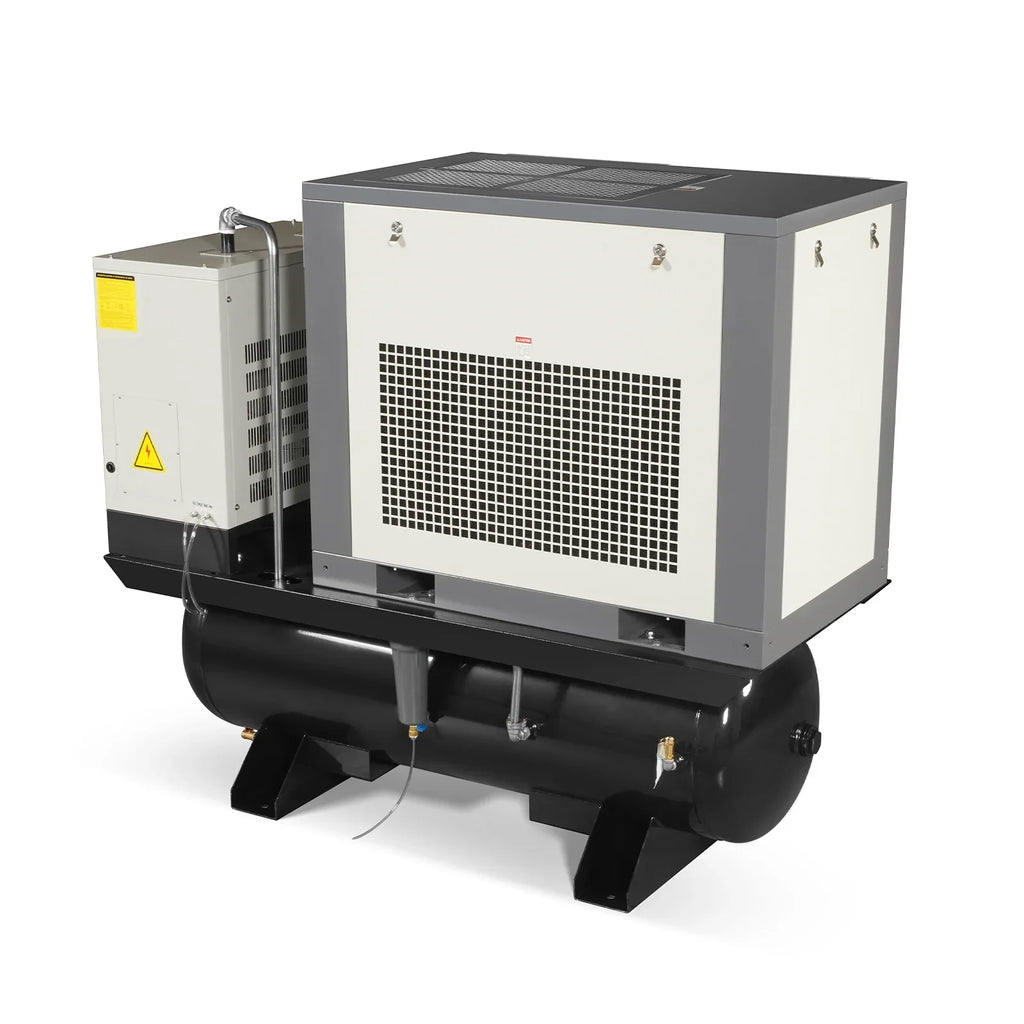 15HP Combined Rotary Screw Air Compressor with Dryer & 105-Gal ASME Tank | 45 CFM,  116 PSI,  460V 3-Phase - Industrial Grade