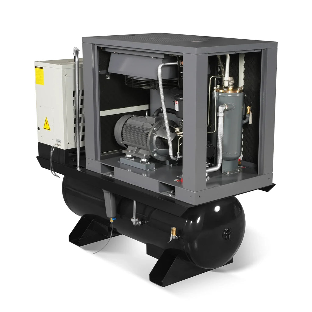 15HP Combined Rotary Screw Air Compressor with Dryer & 105-Gal ASME Tank | 45 CFM,  116 PSI,  230V 3-Phase - Industrial Grade