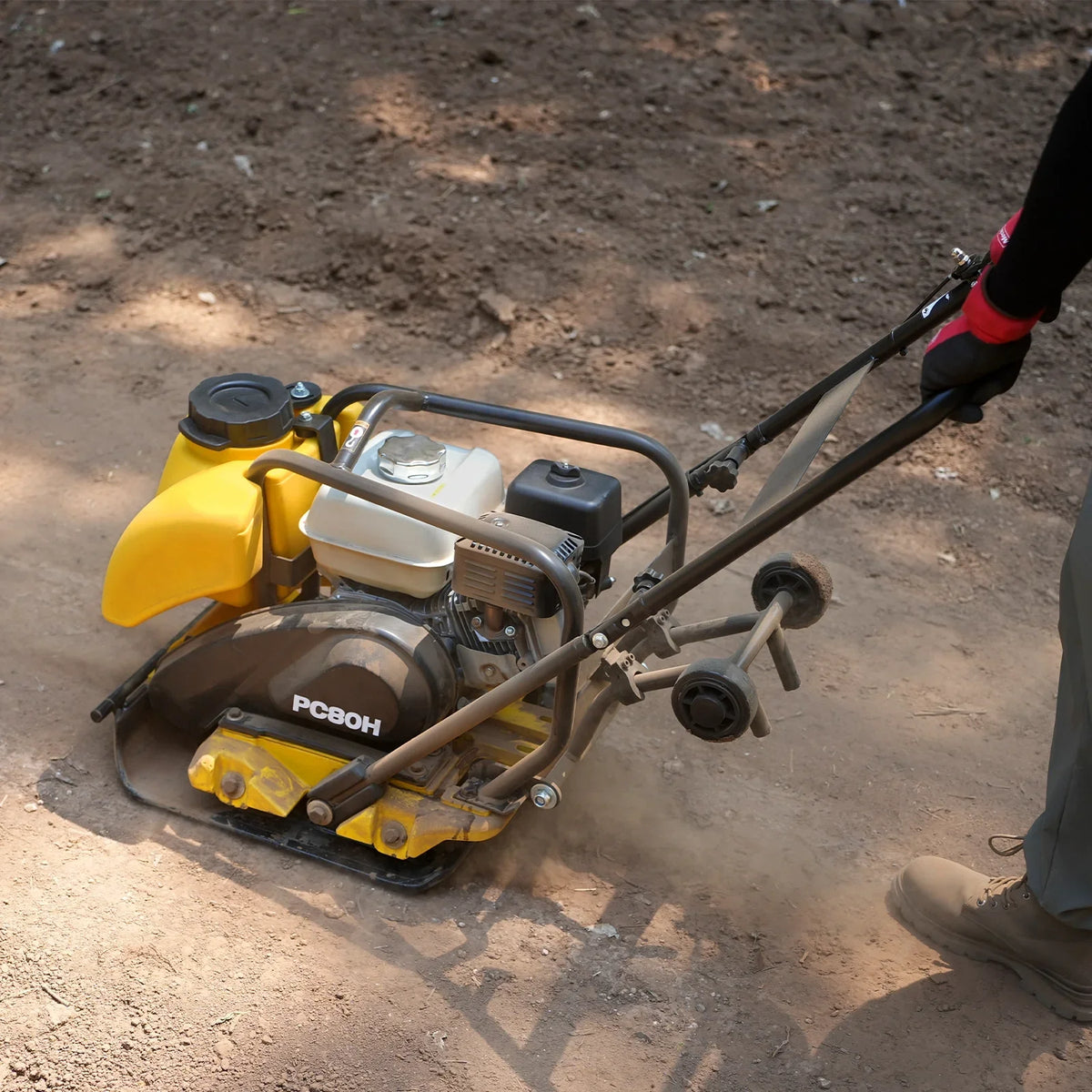 Honda GX160 Vibratory Plate Compactor with Wheel Kit, 3150 lb Centrifugal Force for Soil, Gravel, Asphalt and Paver Base, PC80H