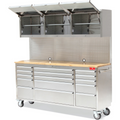 Crytec | 72" Tool Cabinet With Workstation | Stainless Steel | 15 Drawers | 3 x Cupboards & Pegboards