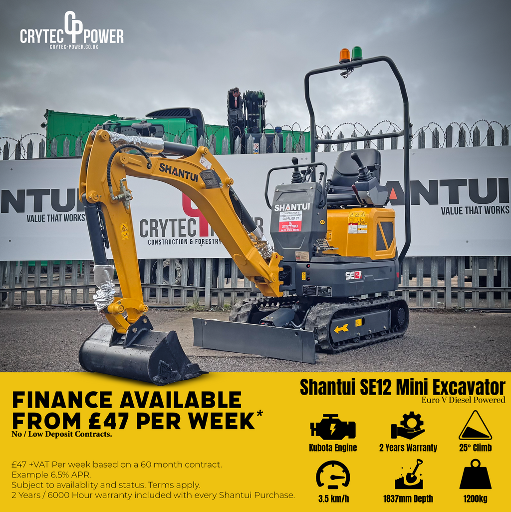 Shantui SE12 Mini Excavator | Kubota Engine Euro Stage 5 | 1200kg | 3 Cylinder