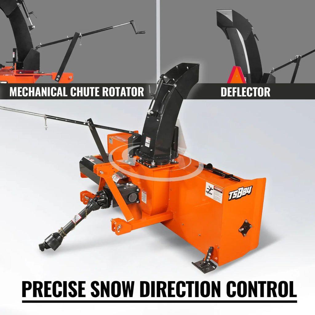 84" 3 Point PTO Snow Blower 24" Impeller Diameter 360° Snow Chute (PTO Shaft Included with Slip Clutch),  35-95 HP,  TSB84T