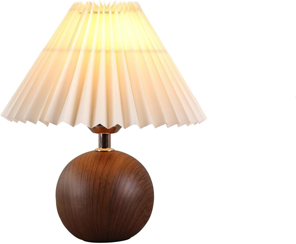 Luminiq Ceramic Globe Table Lamp – Walnut Base, Beige Shade