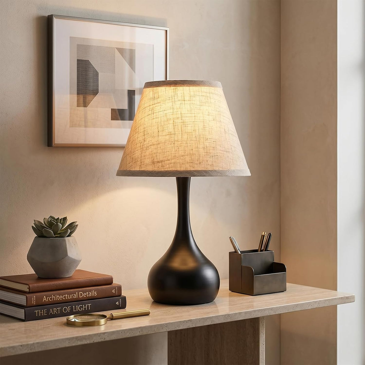 Luminiq Touch Bedside Table Lamp – 3-Way Dimmable with Fabric Shade