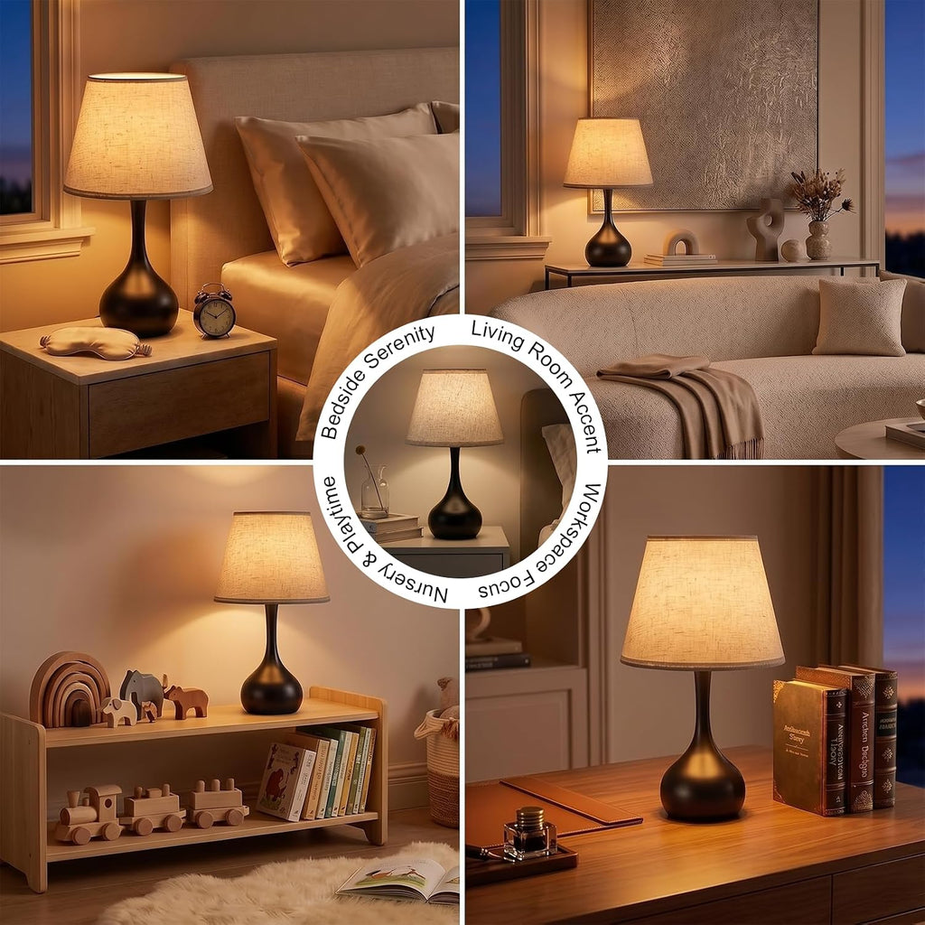 Luminiq Touch Bedside Table Lamp – 3-Way Dimmable with Fabric Shade