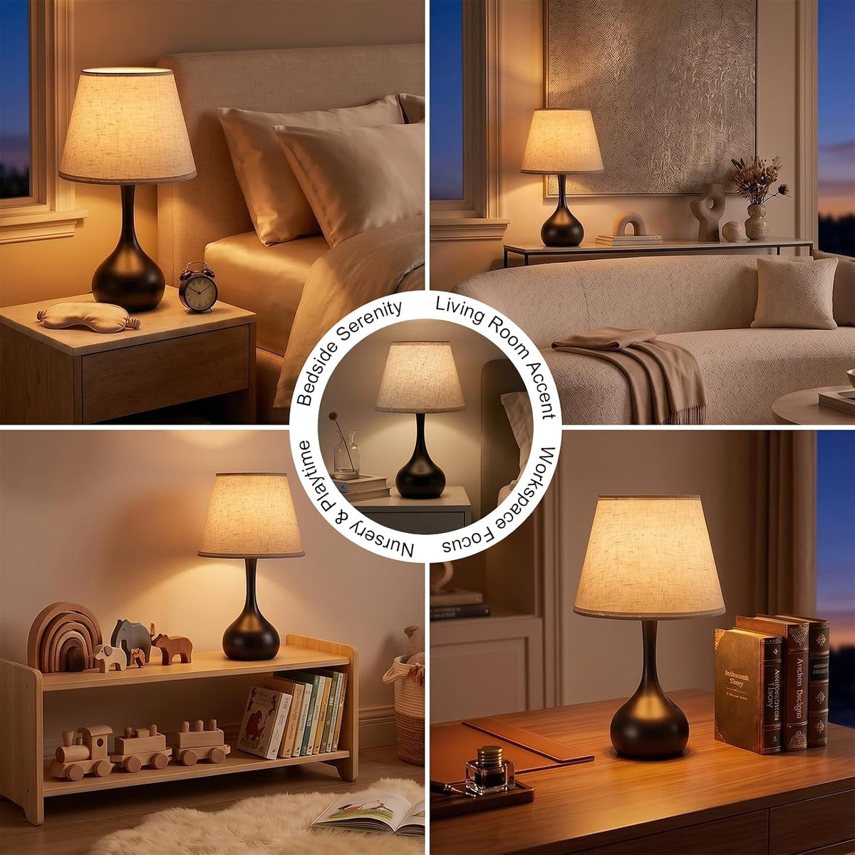 Luminiq Touch Bedside Table Lamp – 3-Way Dimmable with Fabric Shade